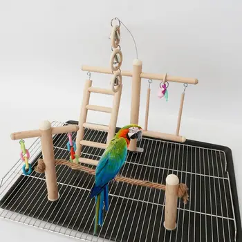 

Bird Cage Stand Play Gym Perch Playground Wood Parrot Climbing Ladder Chewing Chain Swing for Love Birds Budgies Finch Supplies
