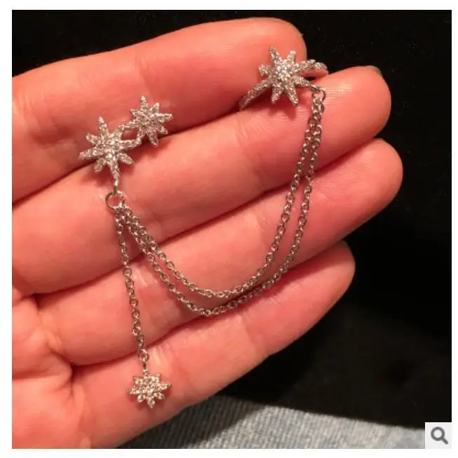 New earrings women eight-pointed star earrings tassel temperament ear bone clip earrings