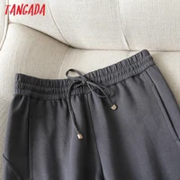 Tangada 2020 women dark gray pants cargo strethy waist pants trousers joggers female sweatpants 6D80 4