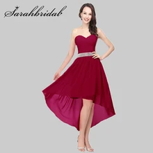 Elegant Bridesmaid Dresses A Line Strapless Lace Up Backless Wedding Guest Gown Sashes Hi Lo Robe Demoiselle D'Honneur SD400