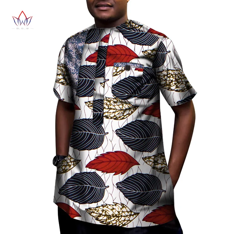

Men African Clothing Dashiki Men Top Shirt Bazin Riche African Men Clothes Cotton Print Patchwork Short Sleeve T Shirt WYN1100