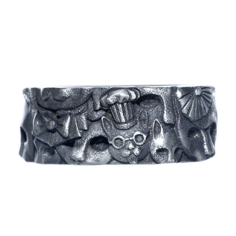 

Мужское и женское кольцо BEM HI BEN, открытое серебряное кольцо с кошачьим лицом, оригинальный дизайн, ручная работа, Байкерская, панк, темная гравировка на заказ