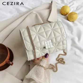 

CEZIRA Faux Vegan Leather Women Handbags Luxury Plaid Thread Pattern Flap Bag Female Fashion Small PU Leather Shoulder Crossbody