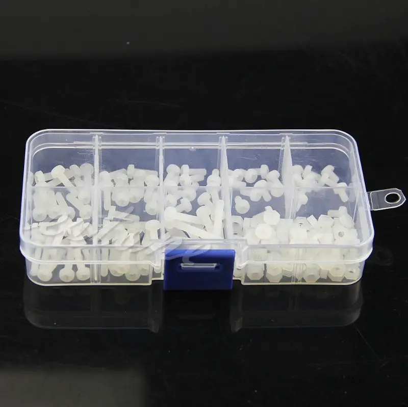 160Pcs Metric M3 8 Sizes Assortment Stand-off Nylon Screws Bolt & Nuts Kit White