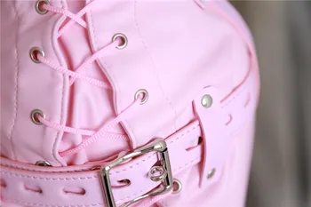 Pink Black SM Exotic toy Fetish Slave Mouth Hood Blindfold Head Mask Party Bdsm Bondage Sex toys Gothic Halloween Cosplay Mask 6