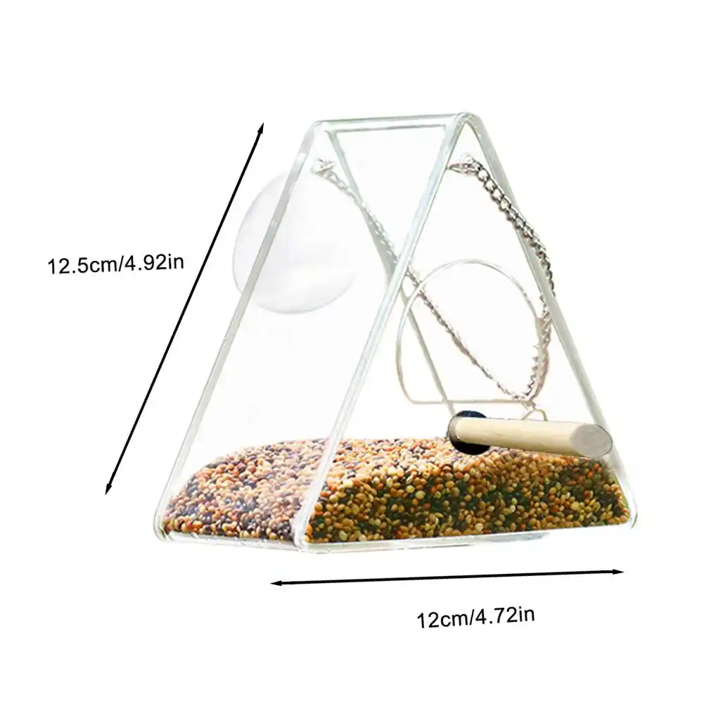 Acrylic Bird Food Box With Suction Cup Outdoor Triangular Hanging