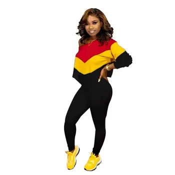 

Plus Size Print 2 Piece Set Fall Outfits Women Clothes Full Sleeve Crop Top Bodycon Pants Causal Matching Sets