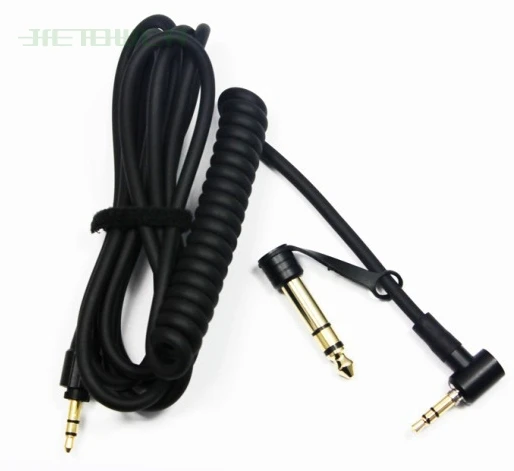Wholesale Black Red 6 5mm 3 5mm Spring Replacement Audio Cable Headphone for Monster Beat Pro Detox Solo AUX Cable 50pcs lot
