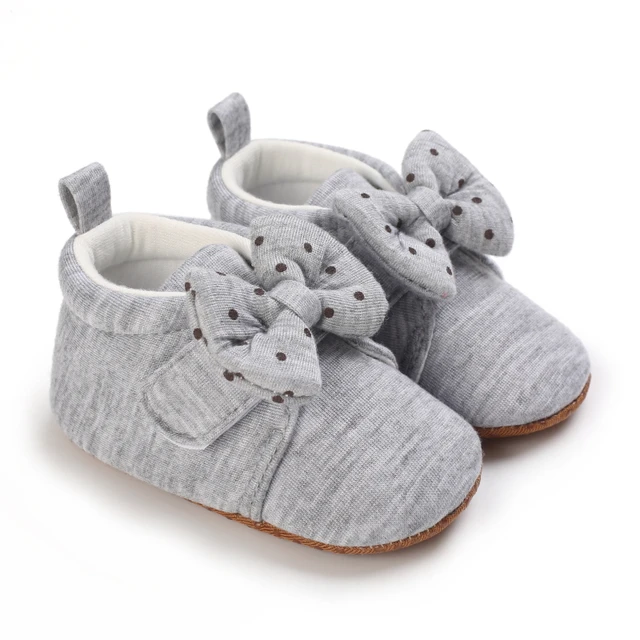 Cute Bow Baby Boy Girls Winter Warm First Walkers Cotton Baby Booties Kids Toddler Slippers Baby First Walkers Crib Shoes D57 Grey