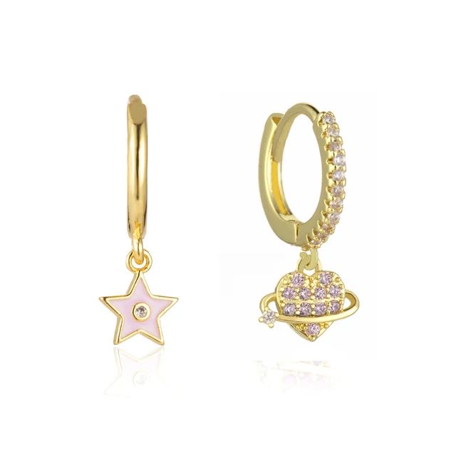 SIPENGJEL Fashion Cute Colorful Love Heart Hoop Earrings Romantic Red Zircon Pendant Drop Earrings For Women Girls Hoops Jewelry 1213-1