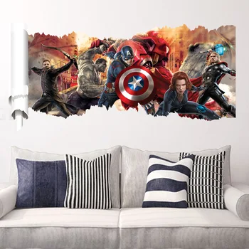 

Home Wall Art 3D Wall Stickers Marvel Iron Man American Captain Broken The Wall Decor Kids Boys Room