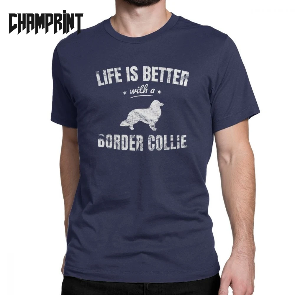 Border Collie T-Shirt Men Dogs Lover Pet Collies Dog Amazing 100% Cotton Tee Shirt Crew Neck Short Sleeve T Shirts Gift Idea Top |