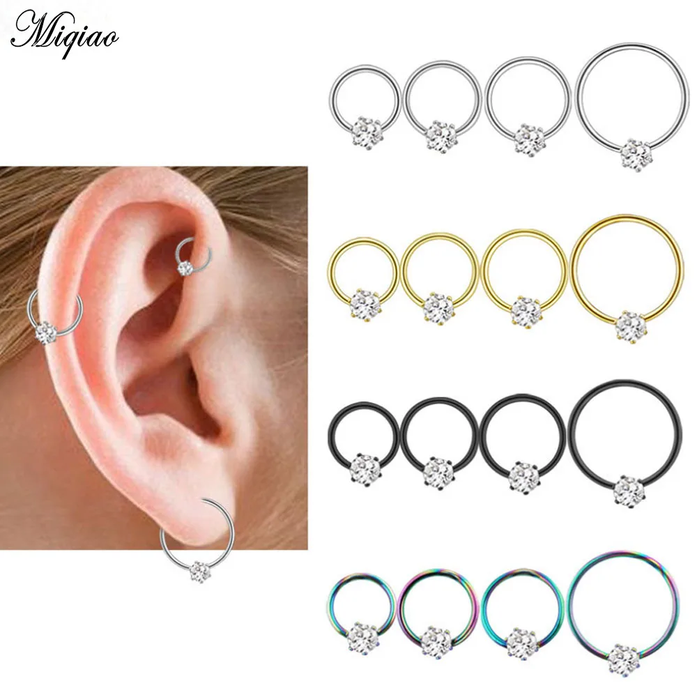 

Miqiao 1pcs Nose Rings Multi-use Stainless Steel 6-10mm Zircon Ear Plugs Cartilage Stud Earrings Jewelty
