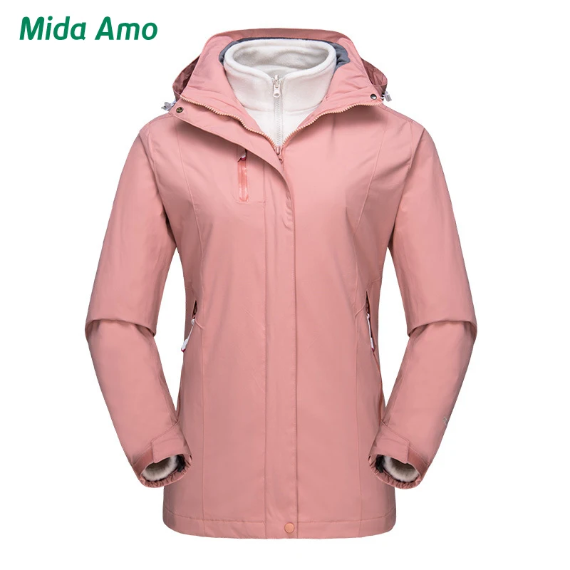 

Women Two Pieces Detachable Skiing Jacket Windproof Waterproof Outdoor Hiking Jacket Anti-Shrink Camping Sport Thick Warm Coat