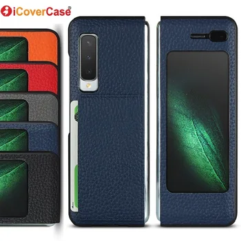 Перейти на Алиэкспресс и купить ICoverCase для Samsung Galaxy Fold 5G, чехол из натуральной кожи, кошелек, SM-F900F, откидной Чехол с карманом для карт, чехол, Fundas