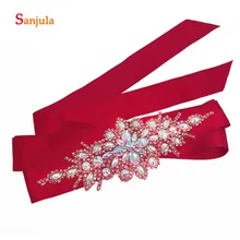 Черный/красный атласный пояс Свадебный ремешок для свадебного платья с красочными стразами ручной работы женское вечернее платье пояс аксессуары B34