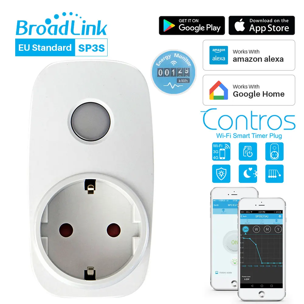 Разъем питания Broadlink SP3S EU Wi Fi монитор энергии таймер работает с Alexa Echo Google Home для