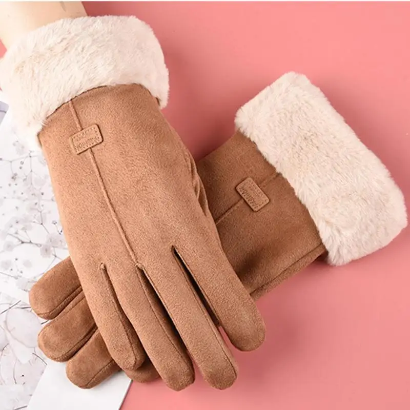 1 пара зимние новые бархатные ветрозащитные перчатки модные толстые варежки из замши женские теплые перчатки для верховой езды - Цвет: B