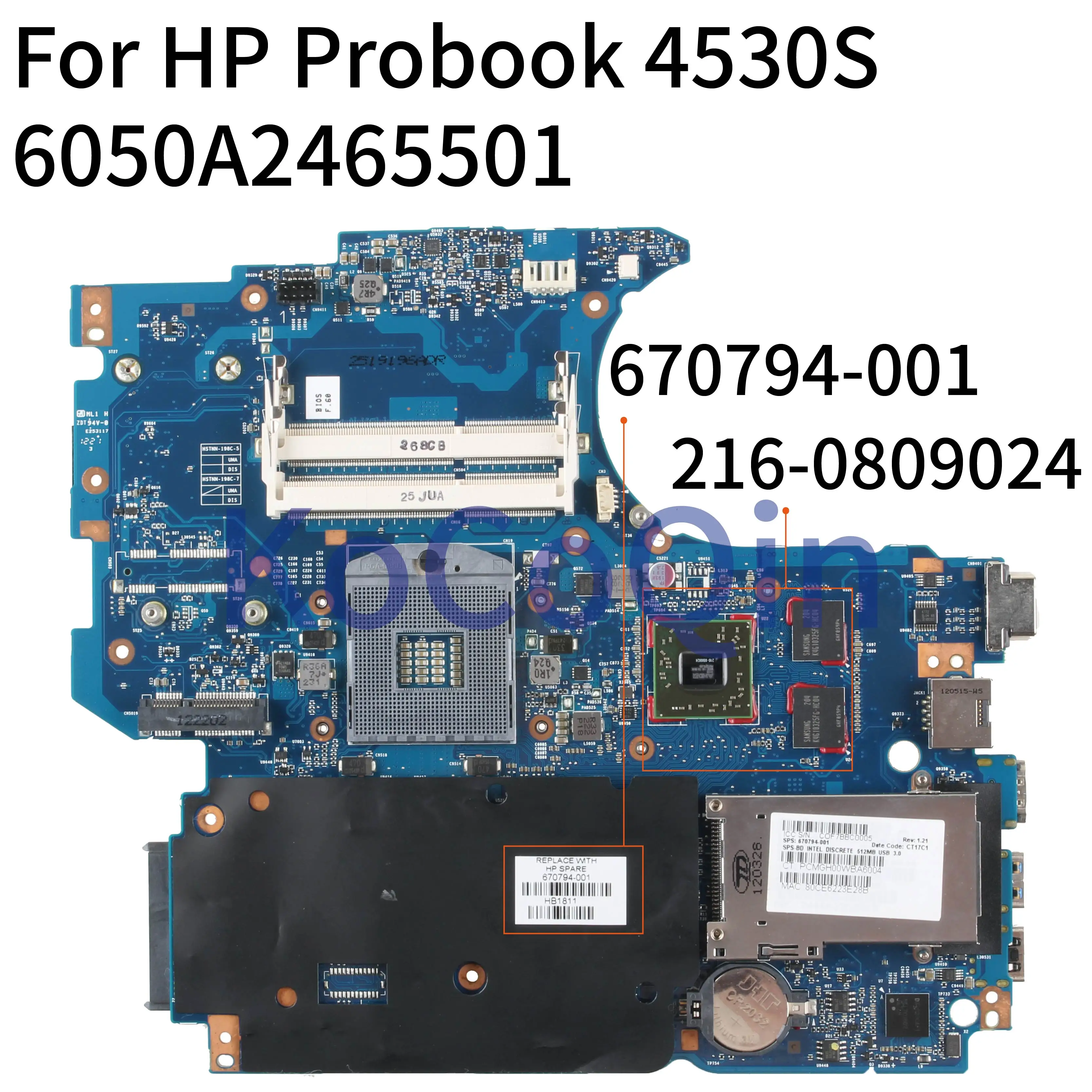 Kocoqin-placa-mãe para Computador Portátil hp Probook 4530s 4730s Placa Principal 4531001 670794 a 670794 Hm65 501 a 216 Placa-mãe para notebook - Imagem 2