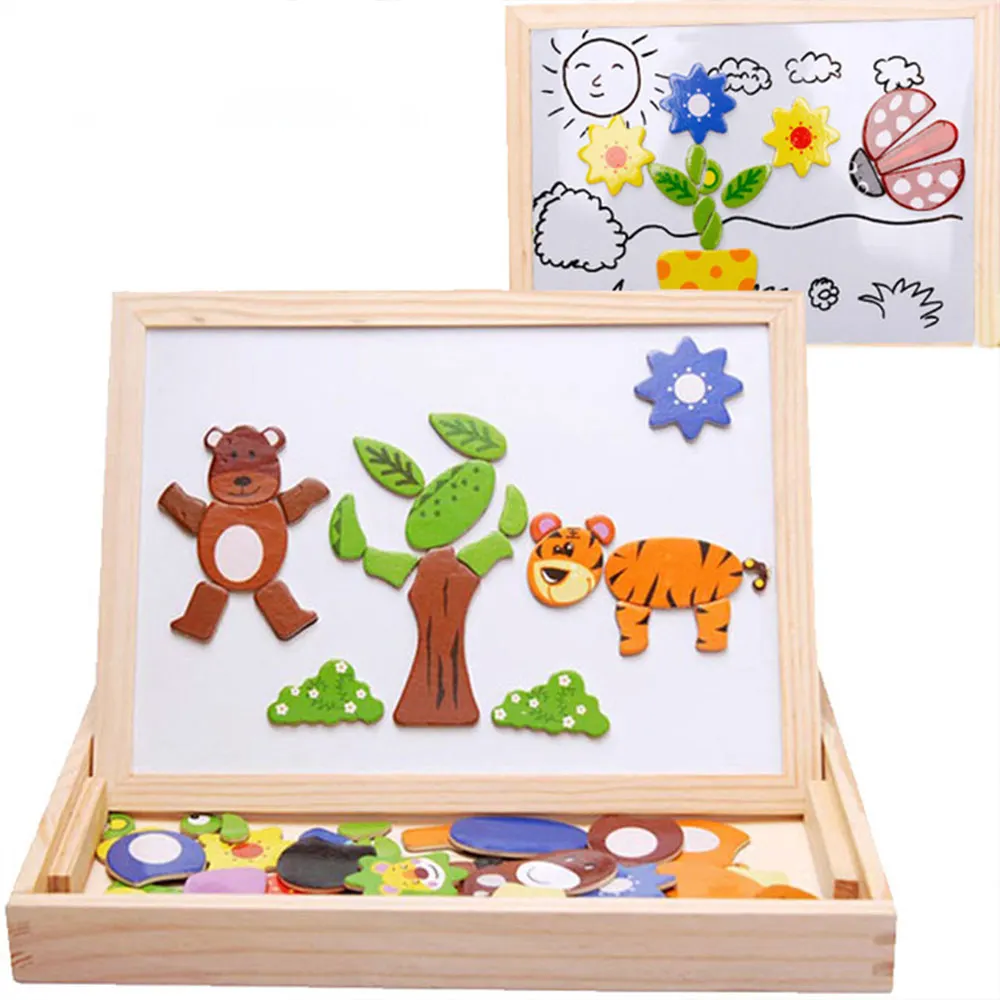 Детское животное деревянное Пазлы детские 3D головоломки игрушки многофункциональные магнитные головоломки живопись доска игрушки Детский Танграм развивающий подарок - Цвет: WJ3550E