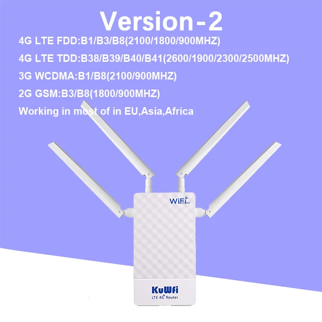 KuWFi 4G Ngoài Trời Router 4G LTE SIM Router WiFi Chống Nước Hỗ Trợ Cổng Ánh Xạ DMZ Thiết Lập Cho 48V POE Switch POE Camera signal booster for wifi modem Wireless Routers