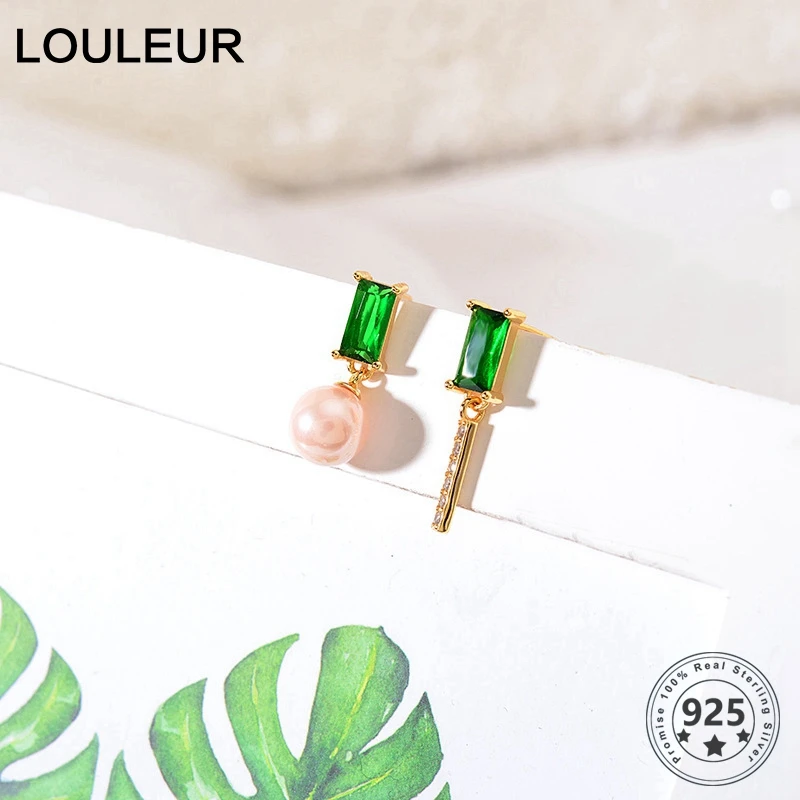 

Louleur Real 925 Sterling Silver Pearl Earrings Zircon Emerald Gold Elegant Party Earrings Women Fashion Jewelry Birthday Gifts