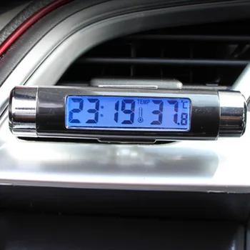 

Portable 2 in 1 Car Digital LCD Clock Temperature Display Car Automotive Blue Backlight Air Outlet Thermometer With Clip