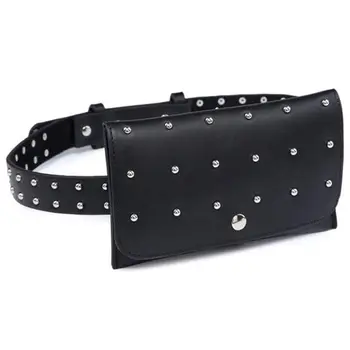 

Fashion Black Leather Stylish Rivets Fanny Waist Belt Bag Pack Purse For Women Girls