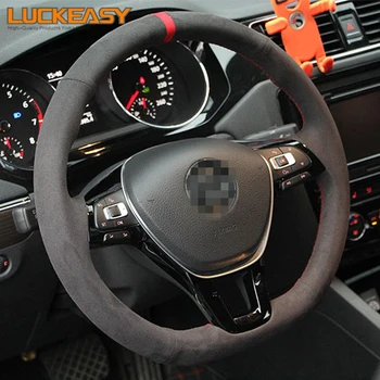 

Black Suede Car Steering Wheel Cover for Volkswagen VW Golf 7 Mk7 New Polo Jetta Passat B8 Tiguan 2017 Sharan 2016 2017