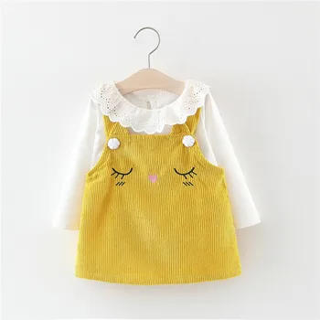 

Girls Sets Solid Color Squint Embroidered Dress and T Shirt Autumn Spring Children's Clothing Wholesale