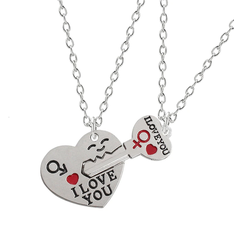 Pareja de 2 unids/set de collar de amor, colgante de aleación para costura, joyería para hombre y mujer, regalo del Día de San Valentín, Ventas Directas|Collares colgantes| -