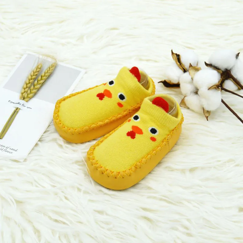 Детские носки с мягкой резиновой подошвой, носки для новорожденных, весна-осень-зима, детские носки-тапочки для мальчиков и девочек, нескользящие носки - Цвет: yellow chicken