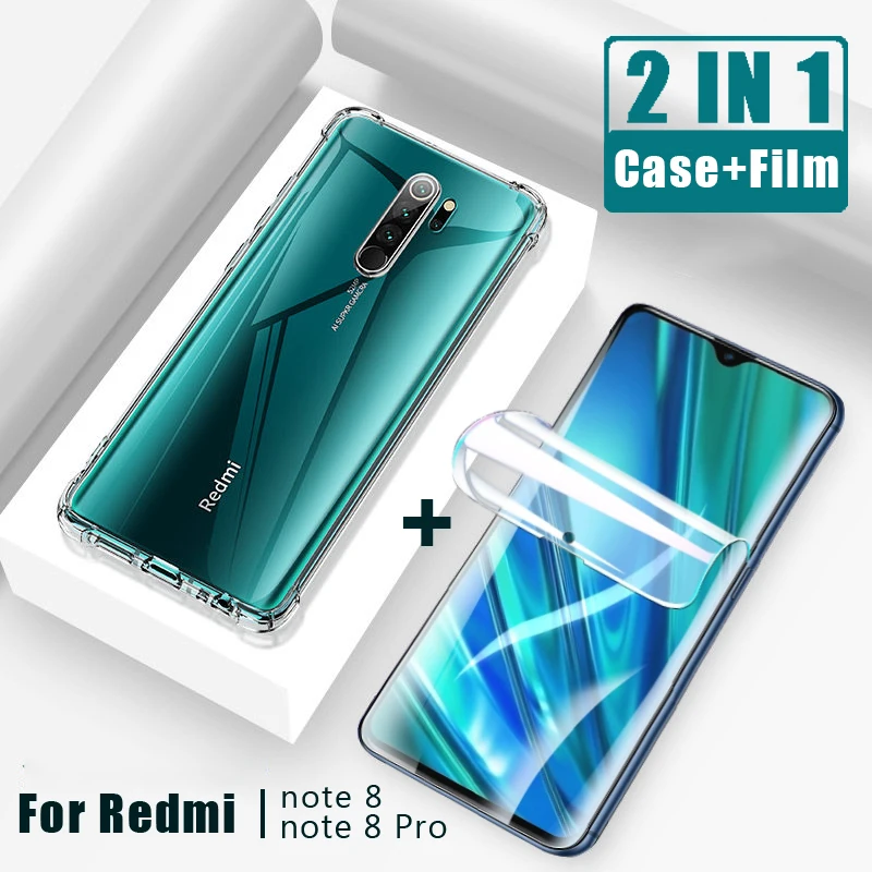 2 в 1 чехол+ Защитная пленка для экрана для Redmi Note 8 Pro противоударный чехол для Redmi Note 8 Pro Гидрогелевая пленка для Note 8 Pro без стекла