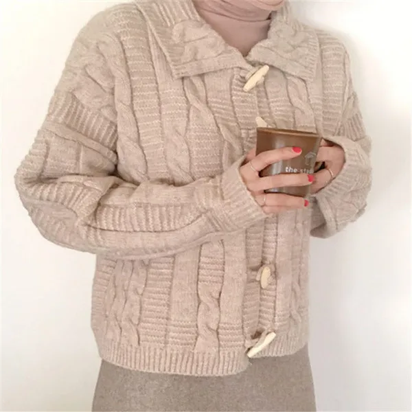 Oatmeal color RUGOD/, женская зимняя одежда, Однотонный свитер, кардиган, плотное теплое вязаное пальто, свободная шикарная Корейская кофта, mujer, модная женская кофта - Цвет: Oatmeal color