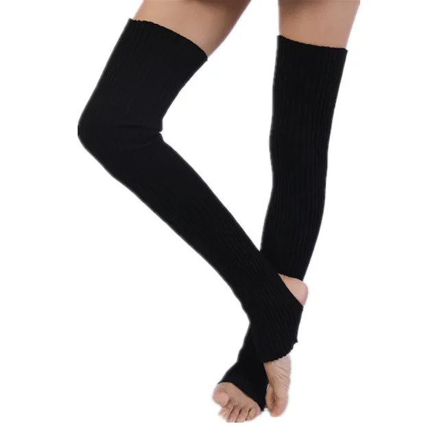 Ladies Winter Step on the foot socks Knitted Leg Warmers Boot Cuffs Trim Toppers Candy colors Long Leg Warmers ST014 black