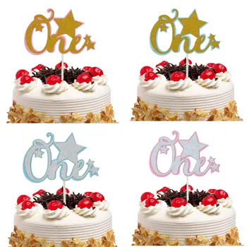 

Cake Toppers Flags Glitter One With Star Kids Birthday Cupcake Topper Wedding Bride Baby Shower Party Baking DIY Decor 20pc/lot