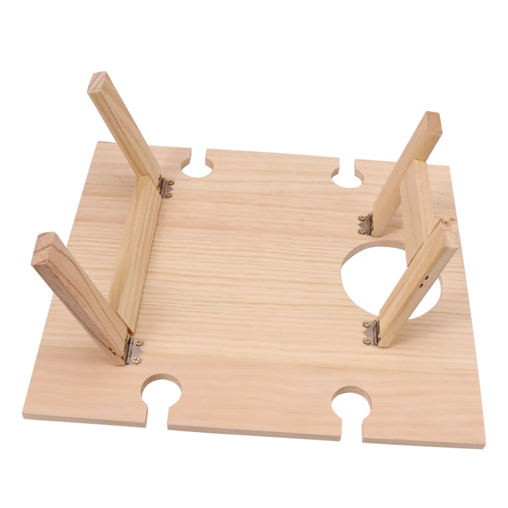 Foldable Table Portable Wine Picnic with 4 Wine Glasses Holder Outdoor Small Rectangular Wooden
