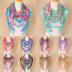 Color Scarf Lace Triangle Fringed Scarf Printed Veil Korean Version Small Fresh Stylish Sweet Multi-colored Temperament Scarf