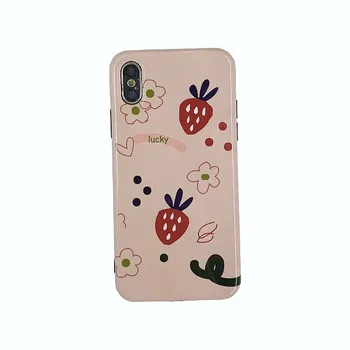 

Cute Japanese Fruit Pink Strawberry Phone Case For iPhone 11 Pro Max X XR Xs Max 7 8 6 6S Puls Cases Glossy Soft Silicon Cover