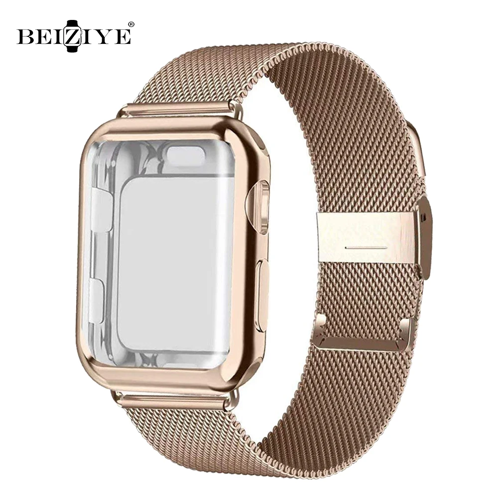 

Milanese Loop band with case For Apple Watch Series 6 SE 5 4 40mm 44mm 38mm 42mm Stainless Steel Strap Wrist Bracelet for iwatch