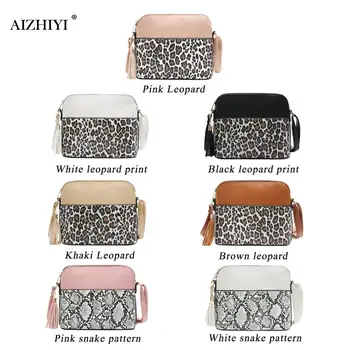 

Women Snakeskin Leopard Splicing Ladies Purse Retro Female Tassels Shoulder Messenger Bag PU Leather Shell Crossbody Purse