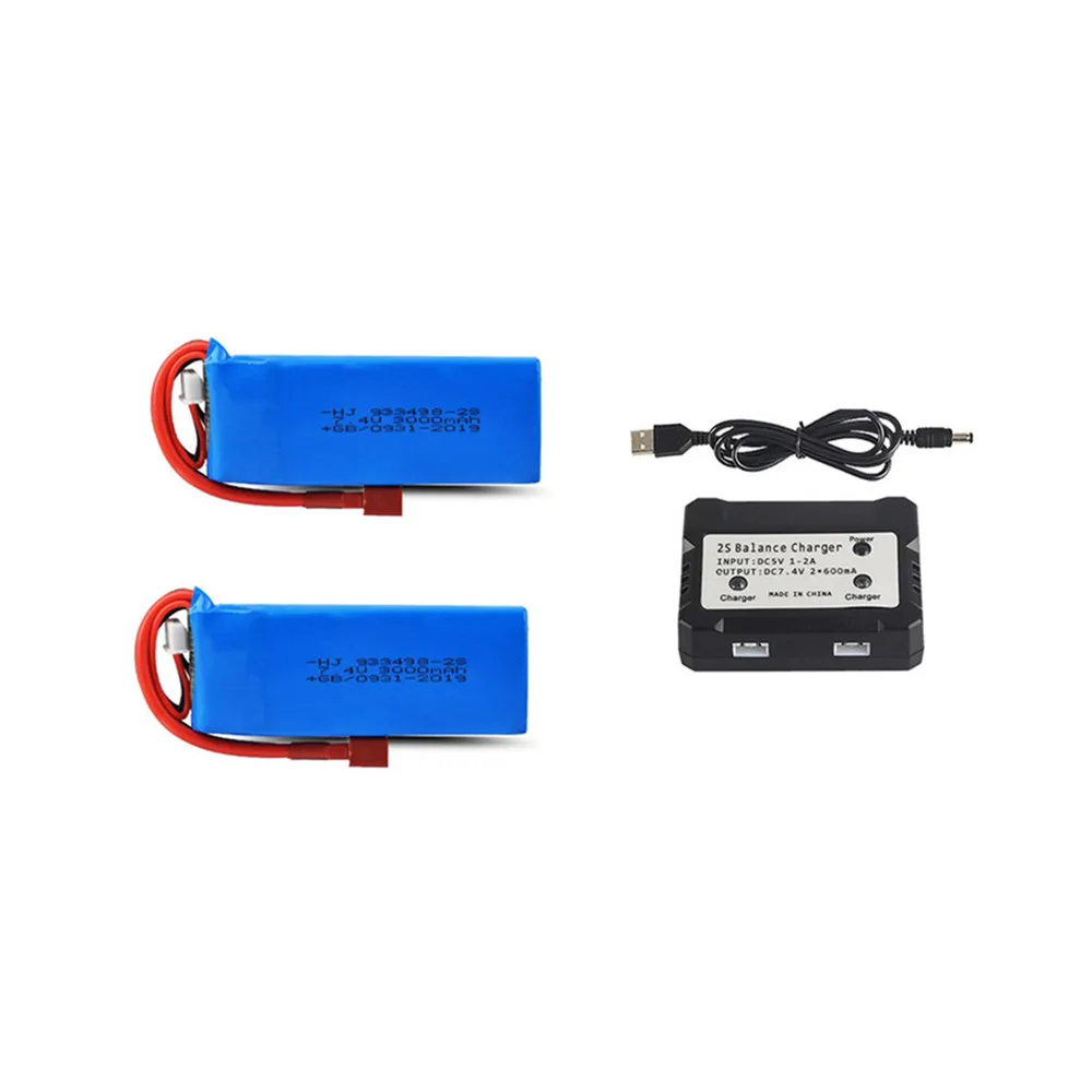 

144001 Battery 7.4V 3000mAh Lipo Battery for WLtoys 1/14 144001 RC toys Car Upgrade 7.4v Battery T plug and 2 in 1 Charger Set