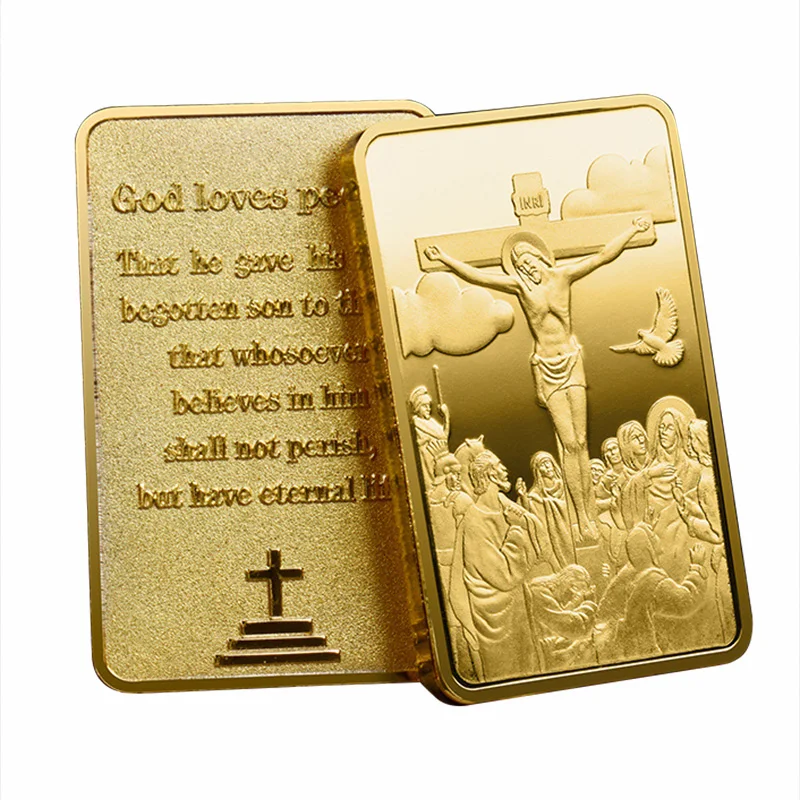 

Jesus Christianity Gold Bar Stations Of The Cross Gold Plated Souvenirs God Loves People Collectible Coins Collection Medal