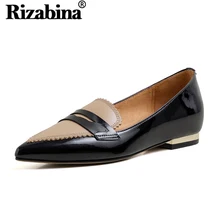 RIZABINA/Женская обувь на плоской подошве; разноцветная обувь из натуральной кожи; женская модная повседневная обувь нового дизайна с острым носком; Размеры 33-40