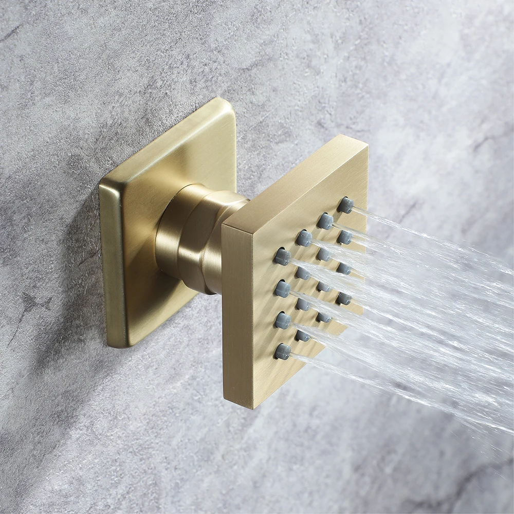 Luxurious Brushed Gold Thermostatic LED Shower System Bathroom Faucet Music Rain Shower Panel Higt Pressure Waterfall Showerhead