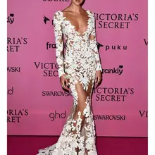 Прозрачные Формальные платья знаменитостей, Русалка с v-образным вырезом, одежда с длинным рукавом платье с кружевными аппликациями по всей длине платья вечерние платья для красной дорожки