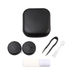 Travel-Friendly Square Contact Lens Case - Stylish Solid Color Container and Holder (Black 3)