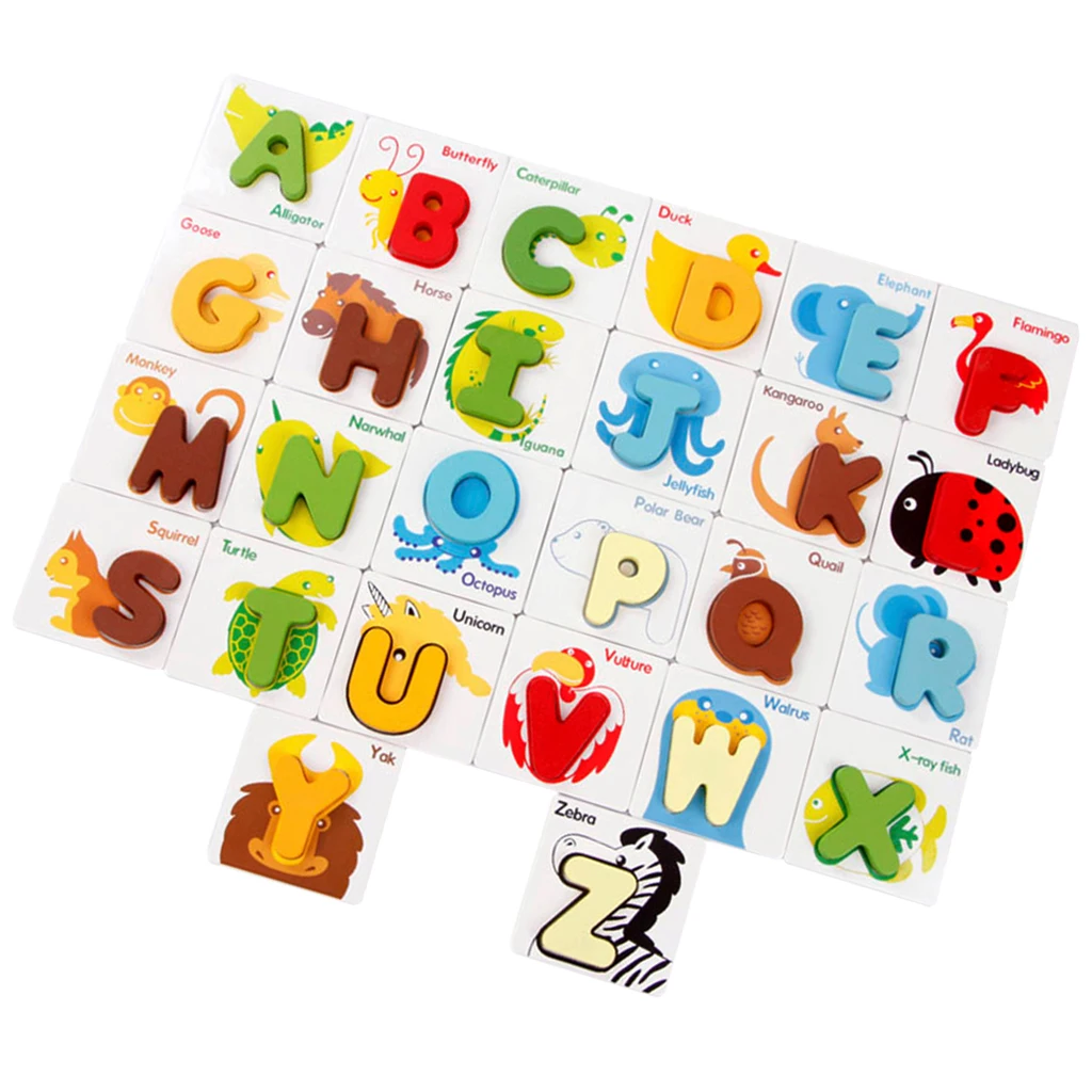 Деревянные алфавитные буквы ABC карточки с животными детские развивающие игрушки