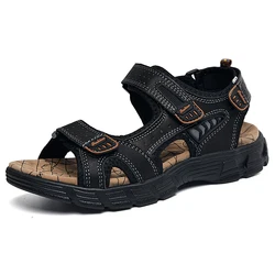 Brand Classic Genuine Leather Men's Outdoor Casual Sandals - Lightweight Summer Fashion Footwear - 8 (Black)