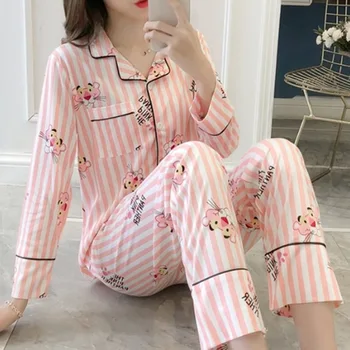 

Printed Women Pajama Sets Casual Homewear Female Pyjamas Long-sleeve Sleepwear Suit Spring Summer Thin Nightwear Pijamas Mujer